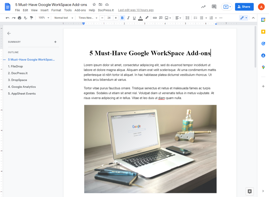 write in google docs