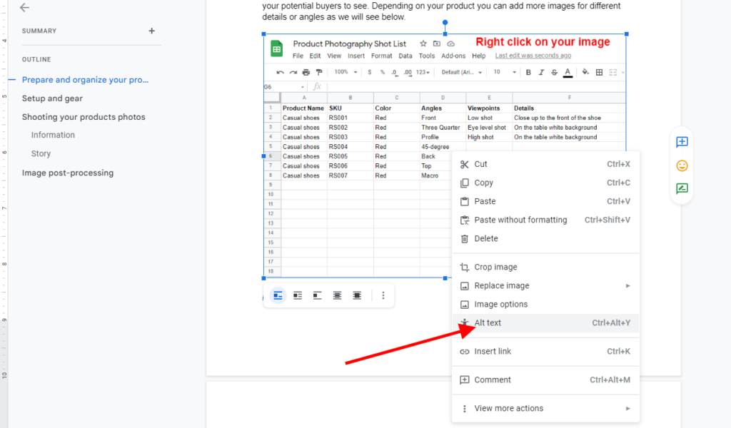 alt text image google docs