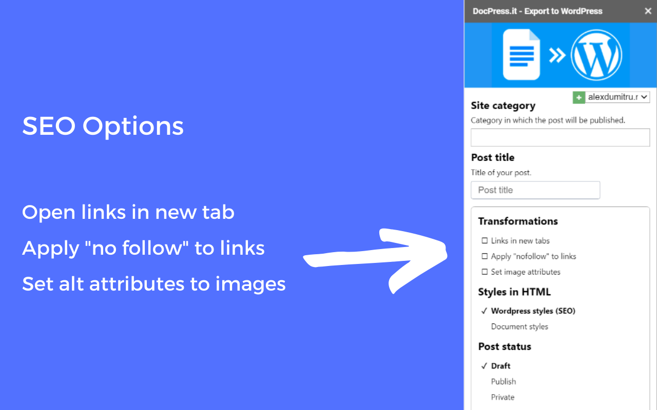 export docs to wordpress seo options