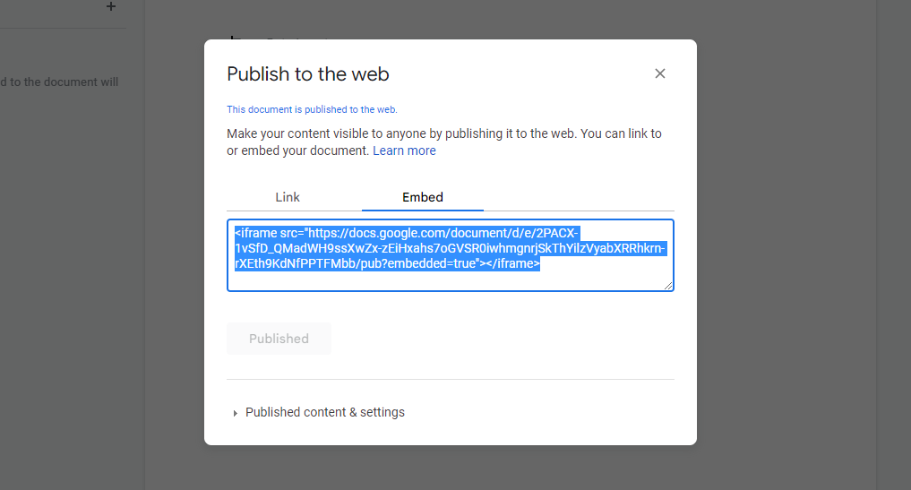 Manually Adding HTML to Embed Google Docs in WordPress